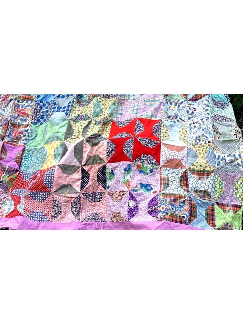 Vintage Handmade Bow Tie Pattern Quilt Top 96x71 Machine Sewn Some Feed Sack - Picture 3 of 10